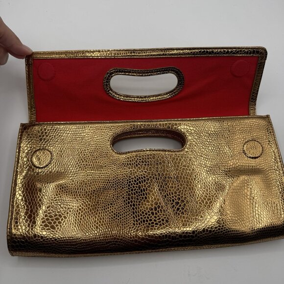 VTG Rare “HOBO The Original” Purse Clutch Metallic Gold Reptile Red 100% Leather - Picture 2 of 10